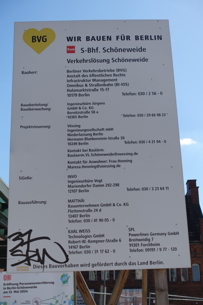 Bautafel BVG VerkehrslÃ¶sung SchÃ¶neweide